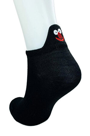 biçomi 6 Çift Emoji Desen Nakış Baskılı Kadın Pamuklu Bilek Çorap