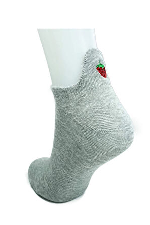 biçomi 6 Çift Çilek Nakış Baskılı Pamuklu Yumuşak Kadın Bilek Çorap
