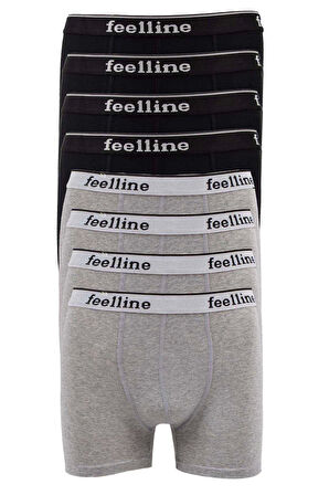 biçomi 8 adet Feelline Siyah ve Gri Pamuklu Doğal Likralı Erkek Boxer