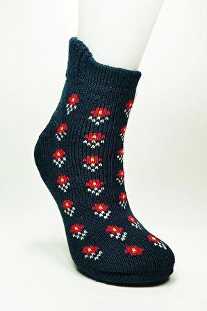 biçomi Kalın Kışlık Kadın Soket Çorap Yünlü Havlu Ev Giyim Patik  Desen 2 Lacivert