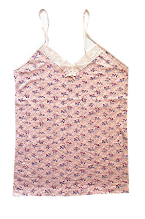 biçomi 2 Adet Kadın Askılı Desenli Atlet Dantelli Empirme Pamuklu Penye D9-10