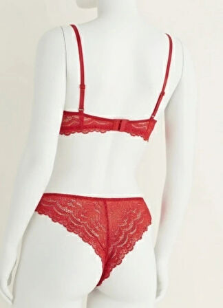 biçomi Kırmızı Destekli Çift Çapraz Dantelli Sütyen Takımı 4307