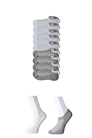 biçomi Gri ve Beyaz Erkek Görünmez Çorap 9 çift
