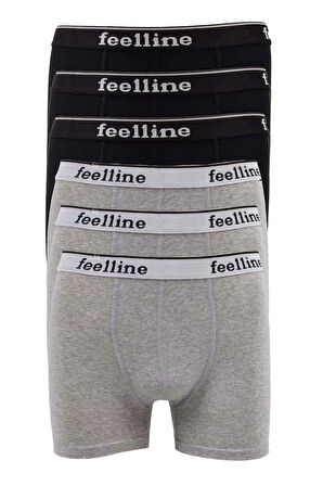 biçomi 6 adet Feelline Siyah ve Gri Pamuklu Doğal Likralı Erkek Boxer