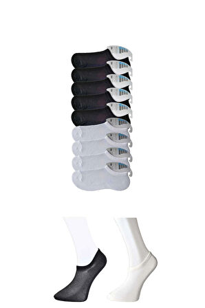 biçomi Siyah ve Beyaz Erkek Görünmez Çorap 9 çift