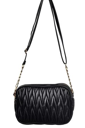 SİA ÇANTA Büzgülü Kapitone Desenli Üç Fermuarlı Gözlü  Çapraz Askılı Şık & Kullanışlı Kadın  Çanta