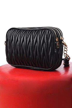 SİA ÇANTA Büzgülü Kapitone Desenli Üç Fermuarlı Gözlü  Çapraz Askılı Şık & Kullanışlı Kadın  Çanta