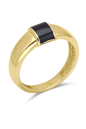 Bombeli Siyah Mineli Altın Yüzük