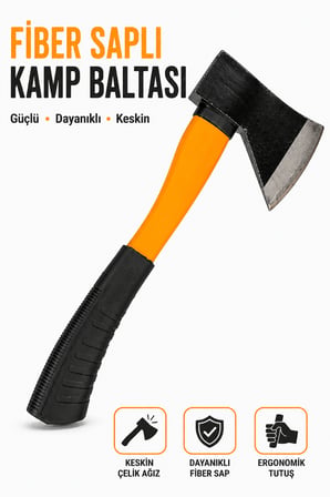Fiber Saplı Balta Keskin Çelik Ağızlı Odun Kesme Baltası Bahçe Kamp ve Outdoor Kullanımı
