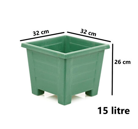 Omnipazar SY-5847 Dekoratif Plastik Kare Ayaklı Saksı 15 lt Yeşil 6 Adet