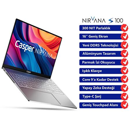 Casper Nirvana S100 300NIT i5-13420H 8GB DDR5 1TB SSD 16" W11H Laptop S100.1342-8F00T-G-F