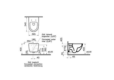 VitrA Sento 7748B070-0559 Rim-ex Asma Klozet, 54 cm, Siyah