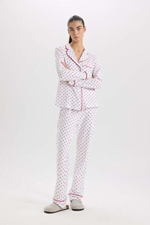 DeFacto Fall in Love Pijama Takımı Uzun Kollu Üst Esnek Belli Uzun Boy Alt D2281AX24WNER98