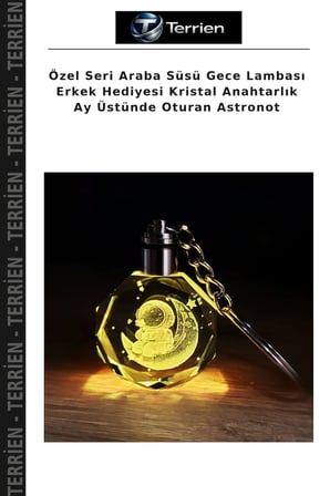 Özel Seri Araba Süsü Gece Lambası Erkek Hediyesi Kristal Anahtarlık Ay Üstünde Oturan Astronot