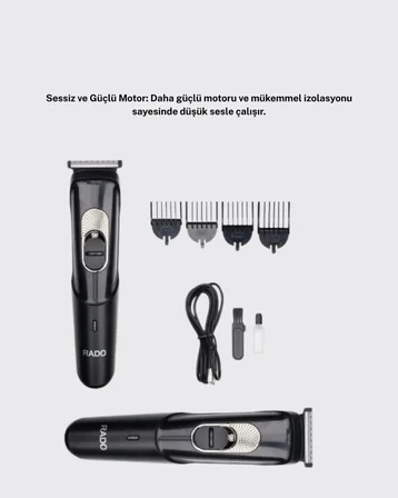 Kablosuz, Paslanmaz Çelik Bıçaklı Profesyonel Saç ve Sakal Tıraş Makinesi – Sessiz, Güçlü ve Ergonomik
