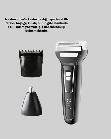 İnsua 3 Başlıklı Profesyonel Tıraş Makinesi – Sıfır Kesim, Hassas Başlık, Güçlü Motor