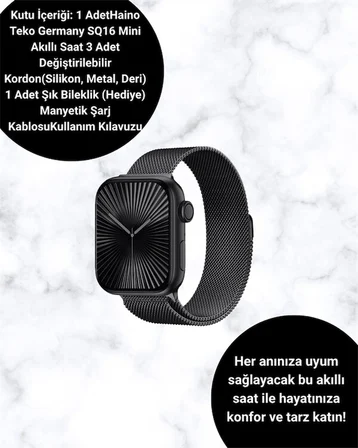 Mini Series 10 Akıllı Saat | 3 Kordon + Bileklik Hediyeli, Tüm Telefonlarla Uyumlu