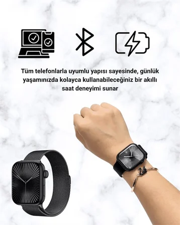 Mini Series 10 Akıllı Saat | 3 Kordon + Bileklik Hediyeli, Tüm Telefonlarla Uyumlu