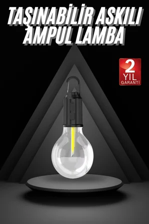 3 Farklı Mod Led'Li Şarjlı Asma Kancalı Kamp Lambası Taşınabilir Ampul