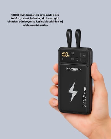 Powerbank Hızlı Şarj 10000 mAh Dahili Kablo