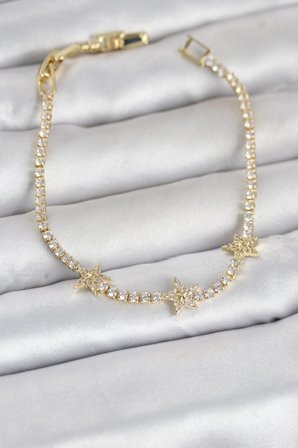 Pirinç Gold Renk Minimal Yıldız Model Zirkon Taşlı Su Yolu Kadın Bileklik - TJ-BB8379