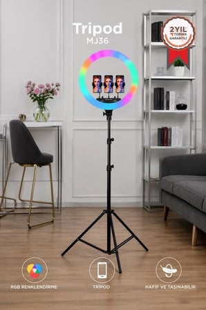 Premium Telefon Işığı Aydınlatma Ring Light Işıklı Selfie Çubuğu 2.1M 14 Inc MJ36 Beyaz