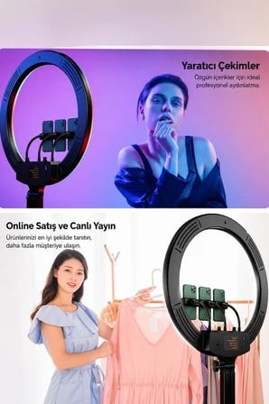 Premium Telefon Işığı Aydınlatma Ring Light Işıklı Selfie Çubuğu 2.1M 14 Inc MJ36 Beyaz