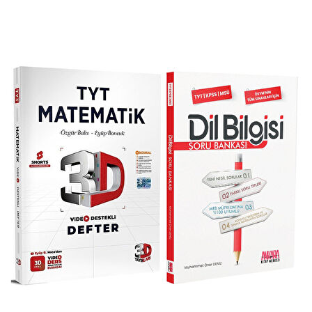 3D Yayınları TYT Matematik Video Destekli Defter ve AKM Dil Bilgisi Soru Bankası Seti 2 Kitap