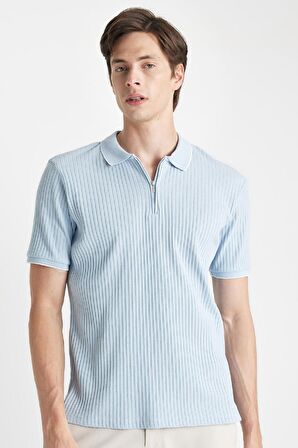 DeFacto Slim Fit Dar Kesim Kısa Kollu Fitilli Kaşkorse Yarım Fermuarlı Polo Tişört D3948AX24SMBE366