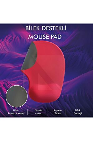 MP01 - Kırmızı Elips Bilek Destekli Mouse Pad | Konforlu, Kaymaz Taban, Ergonomik, Yumuşak, Ev,ofis