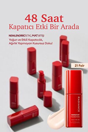 48 Saat Kalıcı Saten Fondöten 35ml SPF30+ Radiance Perfect Fit Foundation No.21 Fair