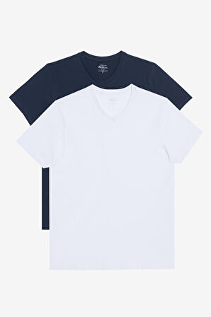 2'li Slim Fit Dar Kesim V Yaka %100 Pamuk Tişört