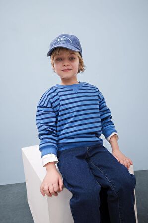DeFacto Erkek Bebek 2'li Takım Bisiklet Yaka Çizgili Sweatshirt Beli Lastikli Eşofman Altı D7750A525SPNV256