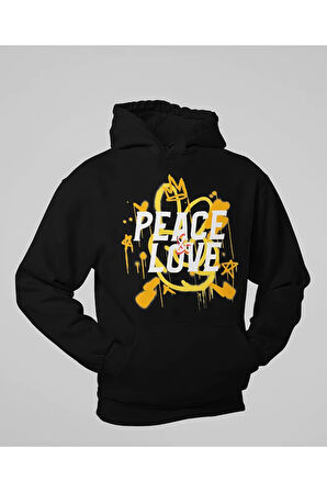 Peace Love Yazılı Unisex Oversize Hoodie