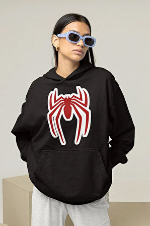 Örümcek Adam Logo Baskılı Unisex Oversize Hoodie