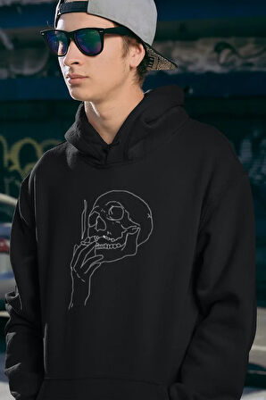 Tasarım Kuru Kafa Baskılı Unisex Oversize Hoodie