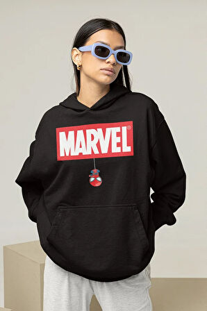 Tasarım Marvel Baskılı Unisex Oversize Hoodie