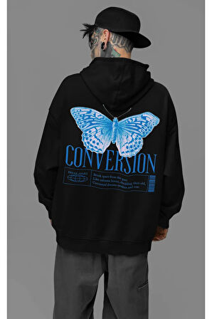 Conversion Butterfly Baskılı Unisex Oversize Tasarım Kelebek Hoodie