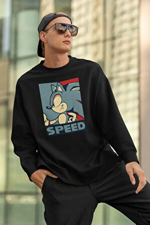 Sonic Speed Baskılı Unisex Oversize Çizgi Film Sweatshirt