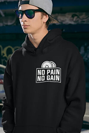 No Pain No Gain Baskılı Unisex Oversize Fitness Gym Hoodie