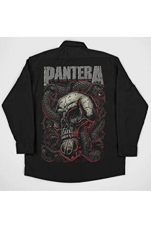 Pantera Müzik Grubu Baskılı Unisex Rock Metal Cepli Gömlek