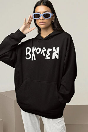 Broken Yazılı Unisex Oversize Hoodie