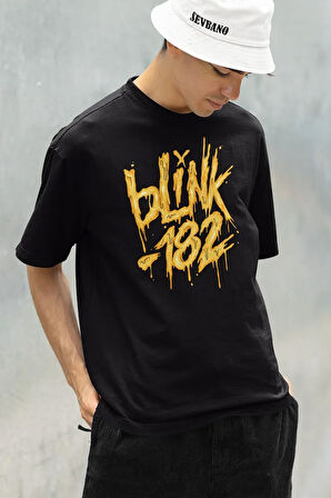 Grafiti Baskılı Blink-182 Baskılı Unisex Oversize Tişört
