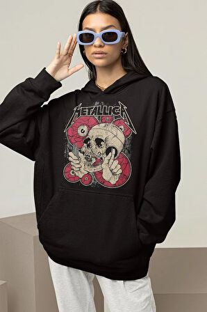 Metallica Müzik Grubu Baskılı Unisex Oversize Rock Metal Hoodie