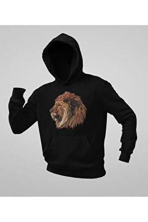 Tasarım Aslan Baskılı Unisex Oversize Lion Hoodie
