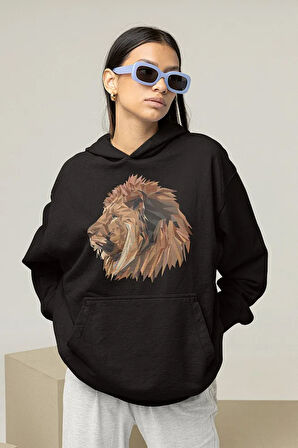 Tasarım Aslan Baskılı Unisex Oversize Lion Hoodie
