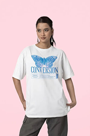 Butterfly Conversion Tasarım Baskılı Unisex Oversize Tişört