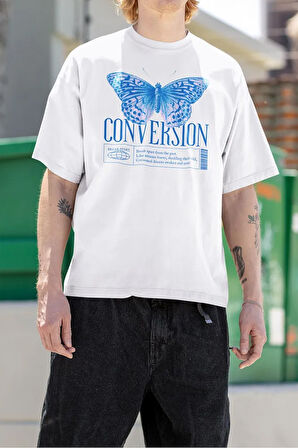 Butterfly Conversion Tasarım Baskılı Unisex Oversize Tişört