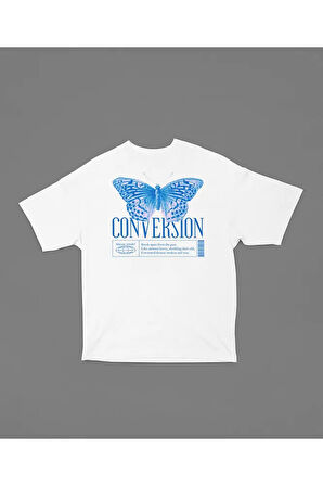 Butterfly Conversion Tasarım Baskılı Unisex Oversize Tişört