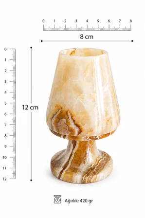 Doğal Oniks Taş Mumluk 12X8 Cm | El Yapımı Geçmeli Mumluk | İşık Geçiren Premium Dekoratif Şamdan | Yemek Masası Ve Özel Gün Hediyesi